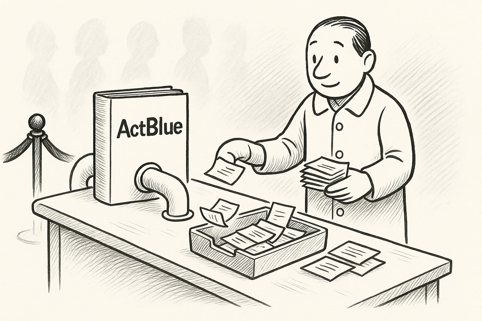 ActBlue: Two feeds, one tray: contributions out of ActBlue, records from the rope.