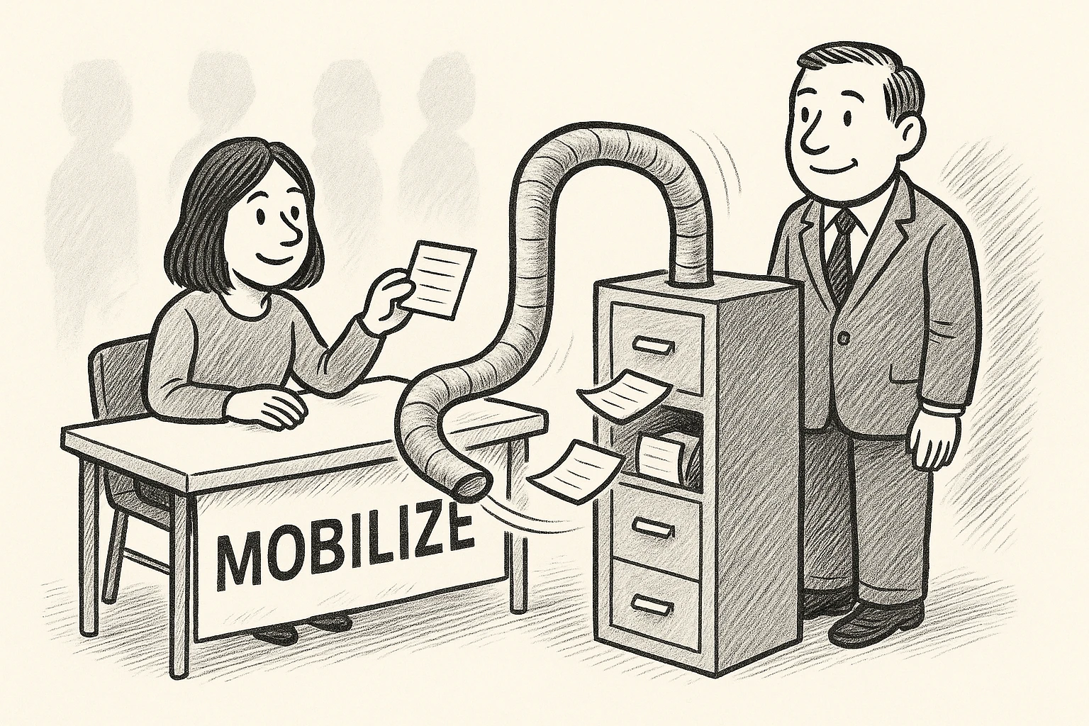 Mobilize: Deduplicated by email, synced onward to VAN.