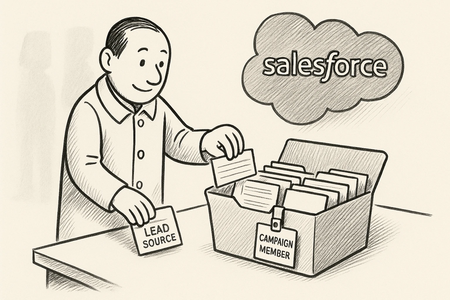 Salesforce Nonprofit Cloud: Lead Source set, custom fields filled, Bulk API for the backfill.