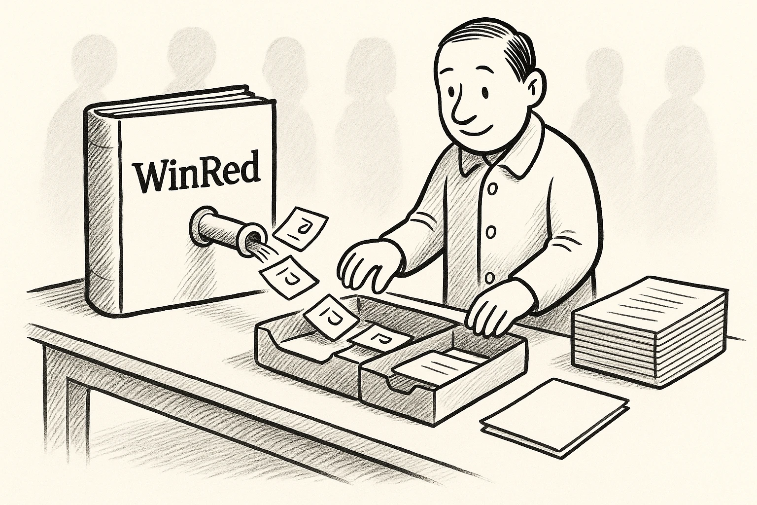 WinRed: Two feeds, one tray: contributions out of WinRed, records from the rope.