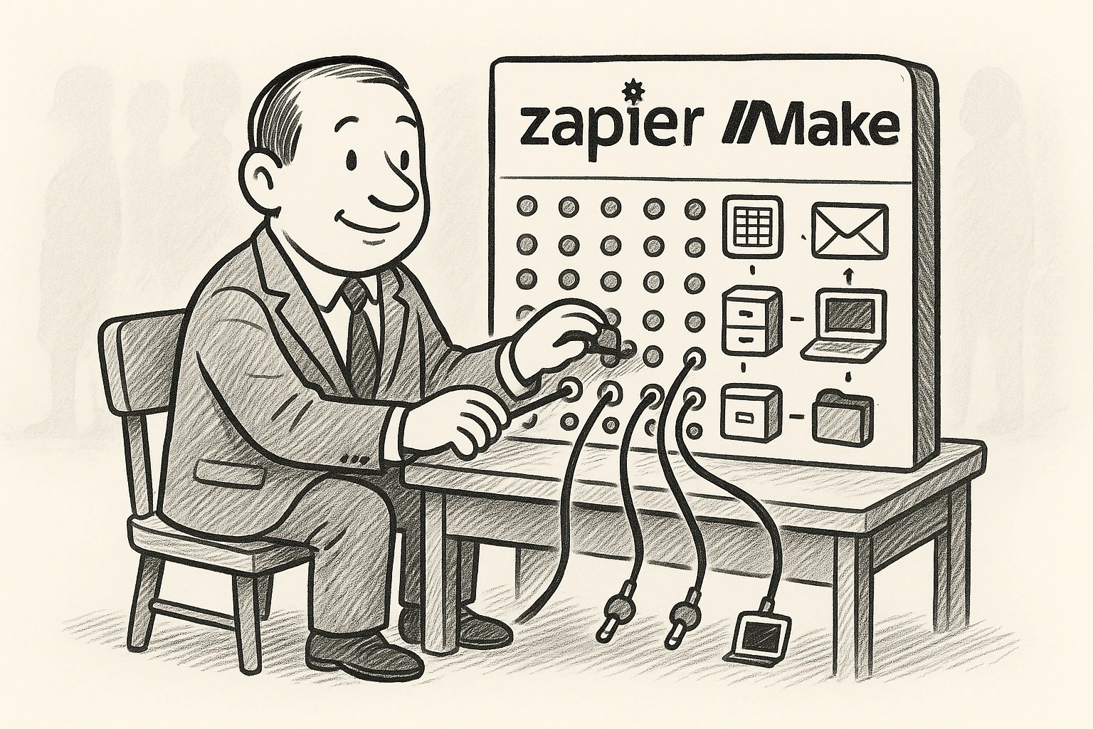 Zapier and Make: Every field is a wire you can patch anywhere.